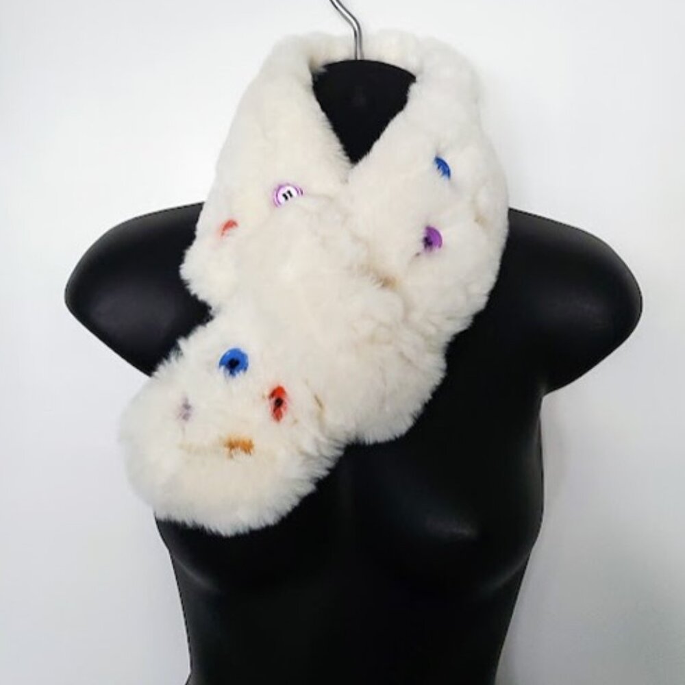 EUC Plush White Super Soft Faux Fur Decorative Button Neck Scarf